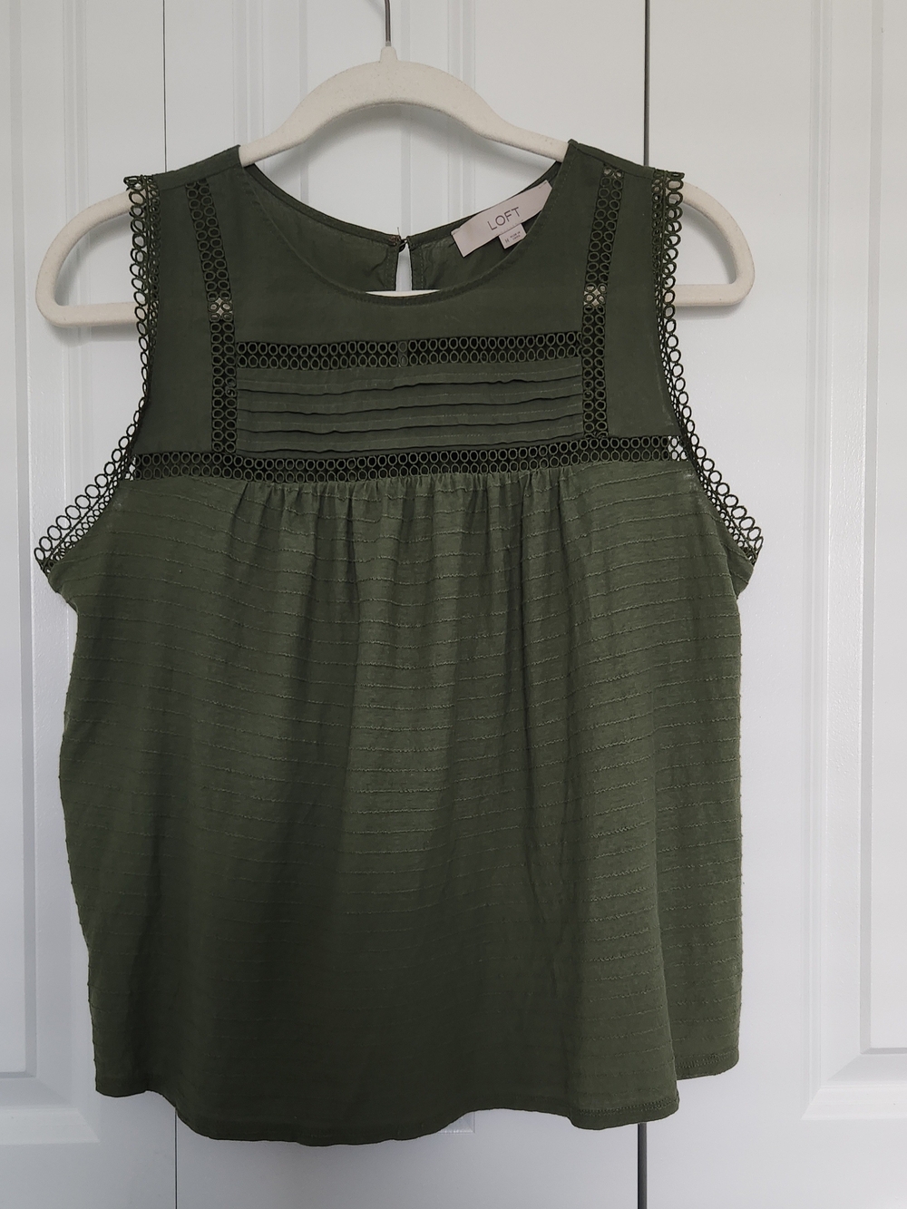 LOFT Olive Lace-Trim Pintuck Camisole